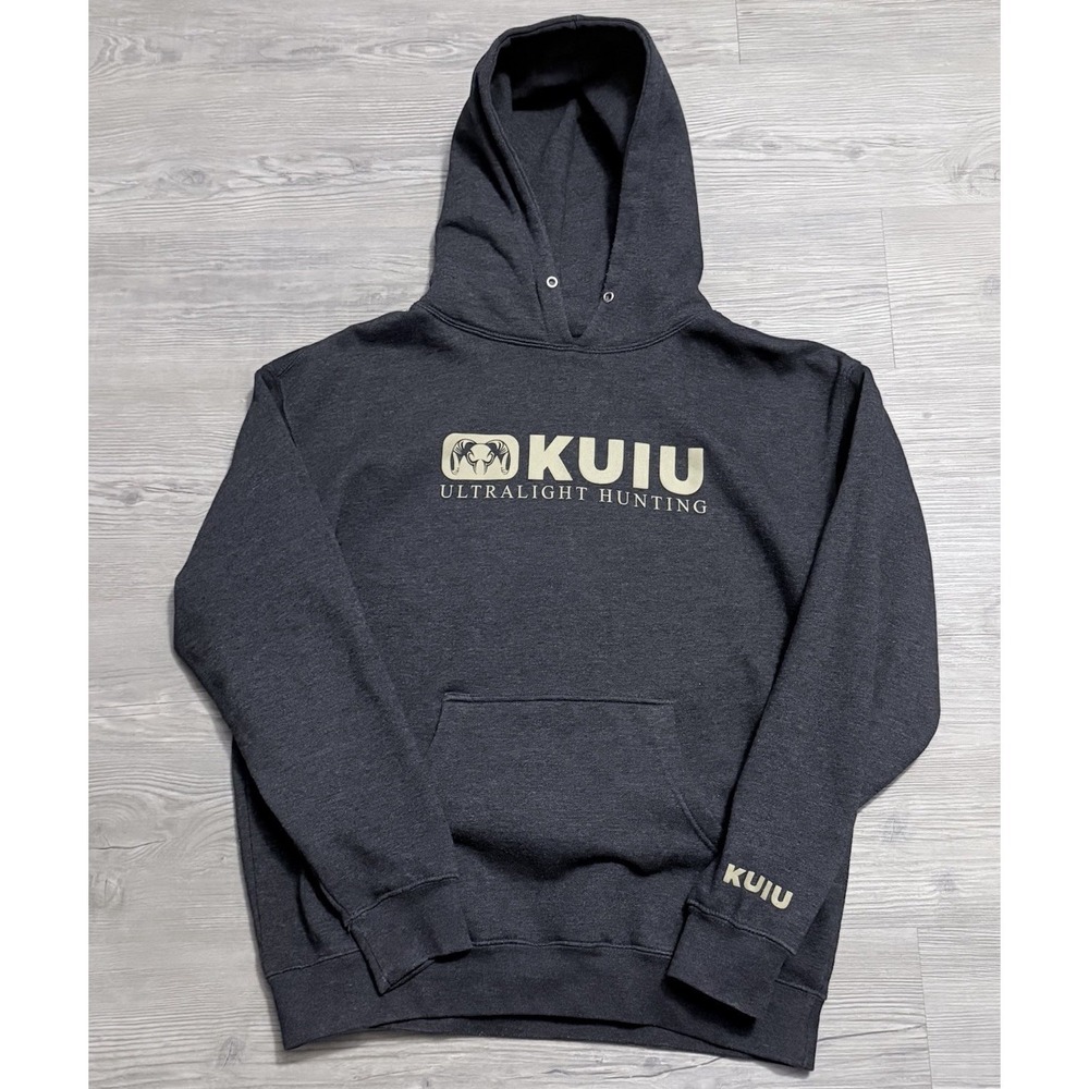 KUIU Hoodie Mens L  Dark Gray Ultralight Hunting Fleece Pullover Sweatshirt Logo